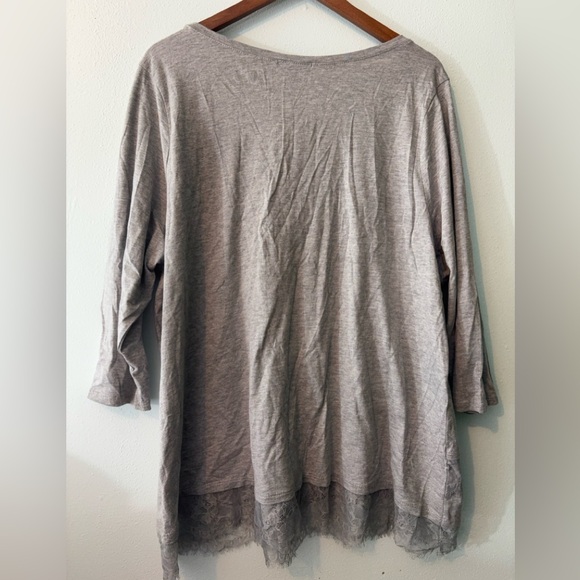 🆕 LANE BRYANT 22/24 ✨ plus size Gray top with Lace Detail cotton modal NWT - Picture 4 of 4